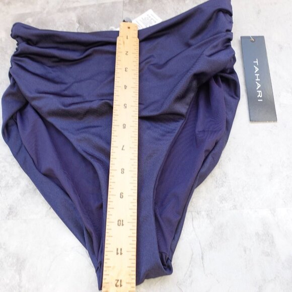 Blue High Waisted Swim Bottom Small Shirred Skimpy High Cut Ruched Beach TAHARI - Picture 5 of 9